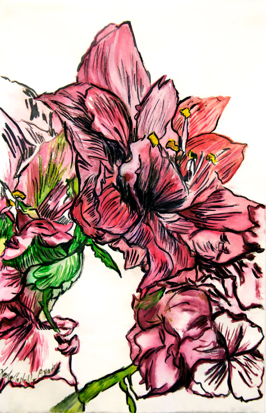 Il y Avait des Fleurs, watercolour on Japanese paper, 31.6 x 20.3 cm., 2019.