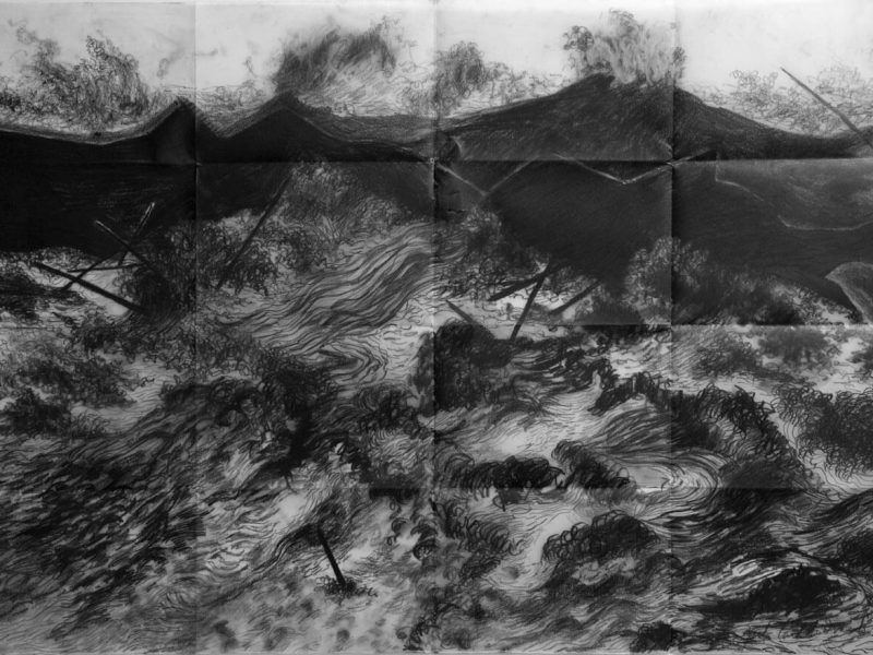 Tsunamis, graphite on vellum paper, 59 x 90 cm., 2013.